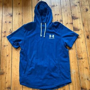 Under Armour Hoodie Mens L Blue Short Sleeve Sweatshirt Loose Pockets